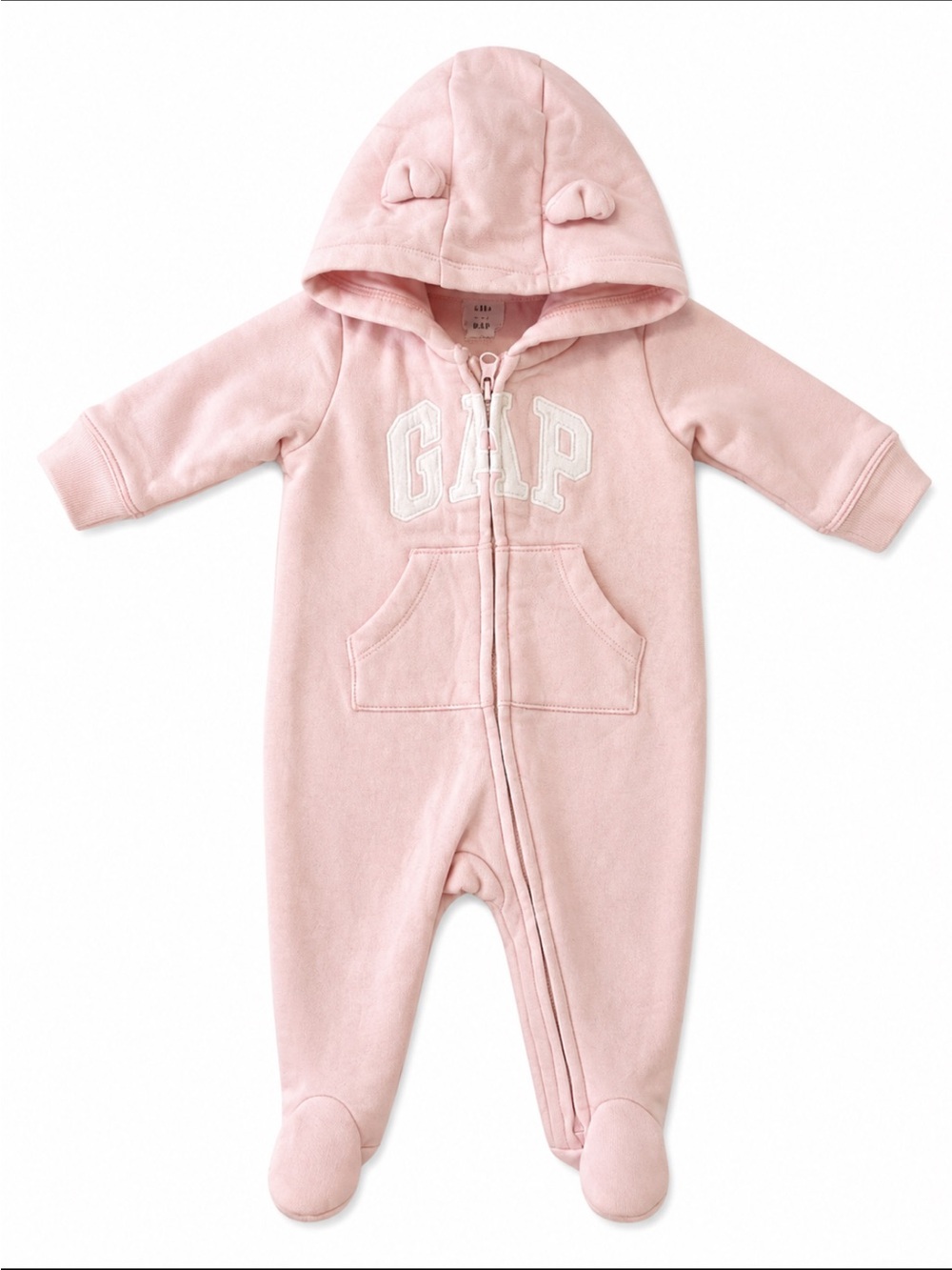 GAP Baby Hooded Footed Onesie in Light Pink